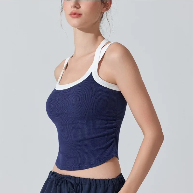 Women's Crisscross Back Sports Tank Top Ribbed Sleeveless Yoga Crop Top with Removable Padded Bra