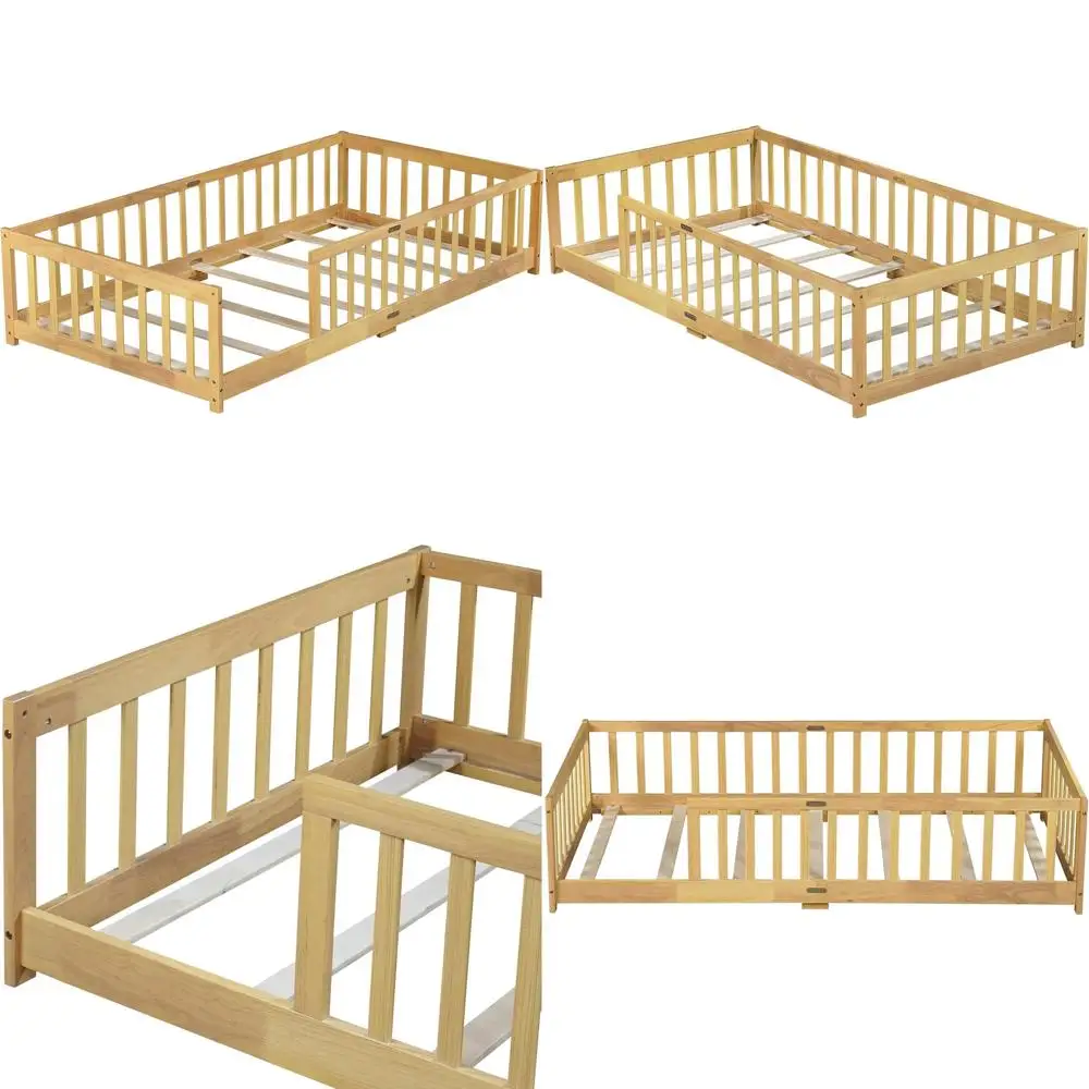 

Натуральная двуспальная кровать Montori для малышей с деревянными рейками, защитными перилами, пружиной коробки не требуется.