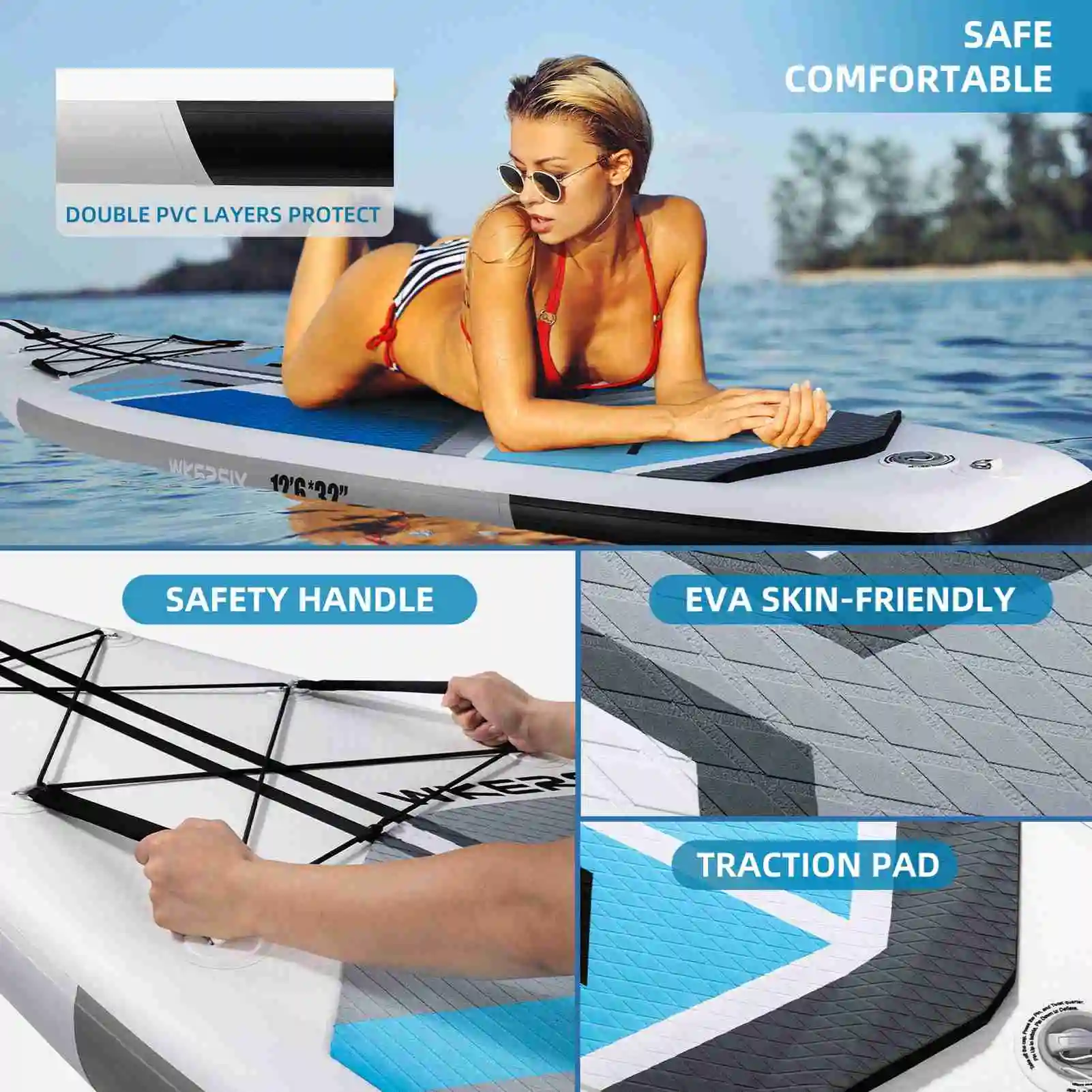 Gonfiabile Stand Up Paddleboard SUP Tavola da surf SUP da 6 pollici di spessore Set da surf con paddleboard Surf Pinna Guinzaglio a spirale Gonfiatore Pu