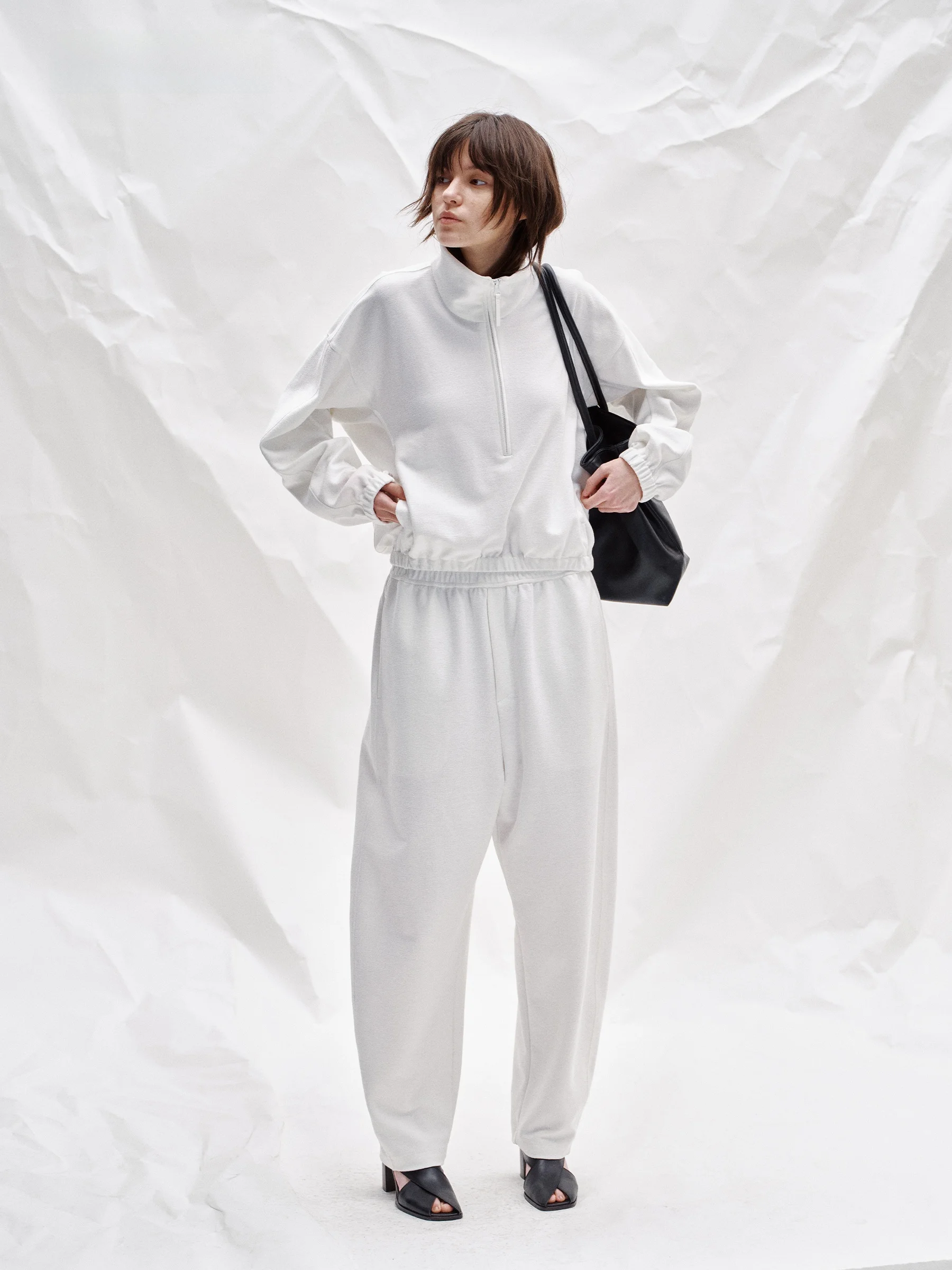 

Casual Knitted f Zipper Pullover Top And Bot Set Elastic Hemline Warm Long Sve Sweatirt for Women Spring Autumn