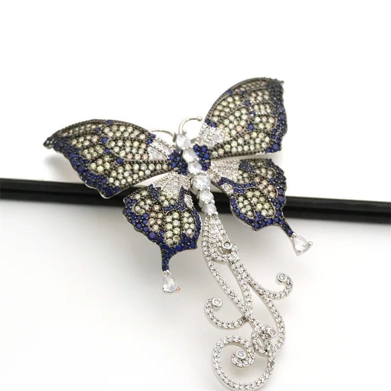 Brooch  Multi Color Cubic Zirconia Micro Pave Butterfly  Gunmetal Color Plated Shape Brooch Women