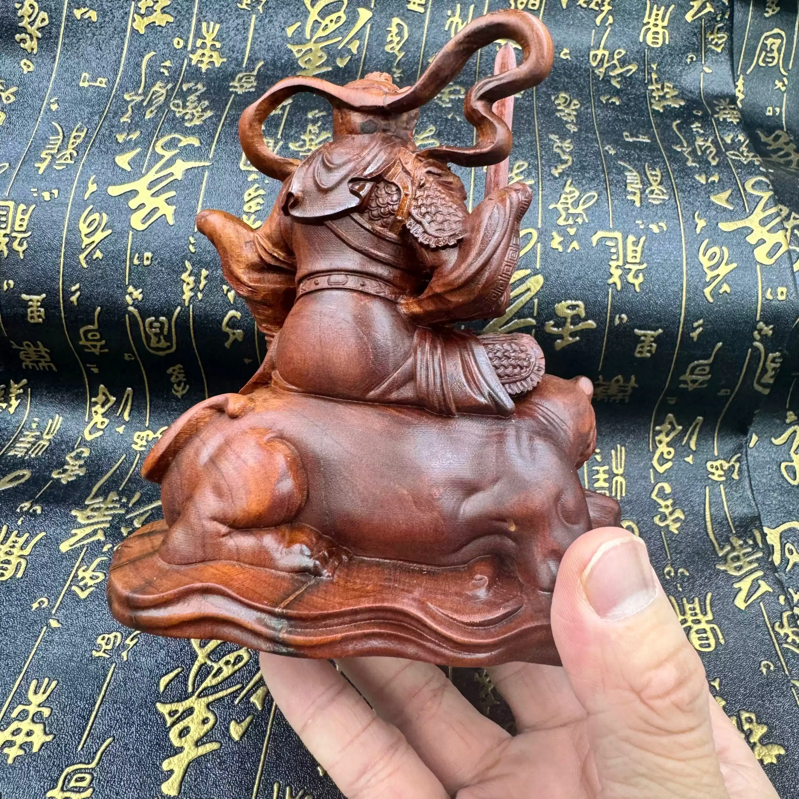 Natural Thunder Wood Carving Statue of Taoist Patriarch Zhangtianshi Riding a Tiger fengshui Sculpture