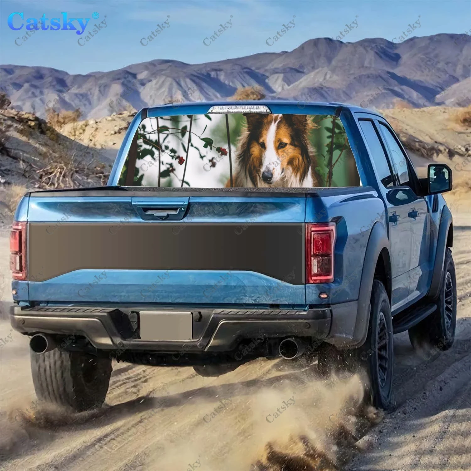 Animal Rough Collie Rear Window Decal Fits Pickup,Truck,Car Universal See Through Perforated Back Window Vinyl Sticker