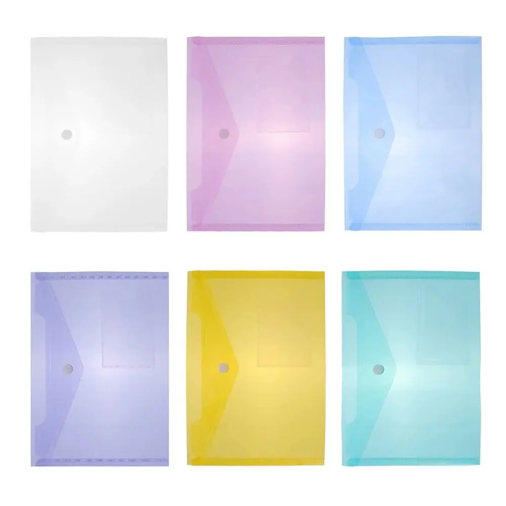 

6 Pcs Waterproof A4 File Holder with Snap Buckles Durable PP File Bags Portable Pocket Folders for Student and Office