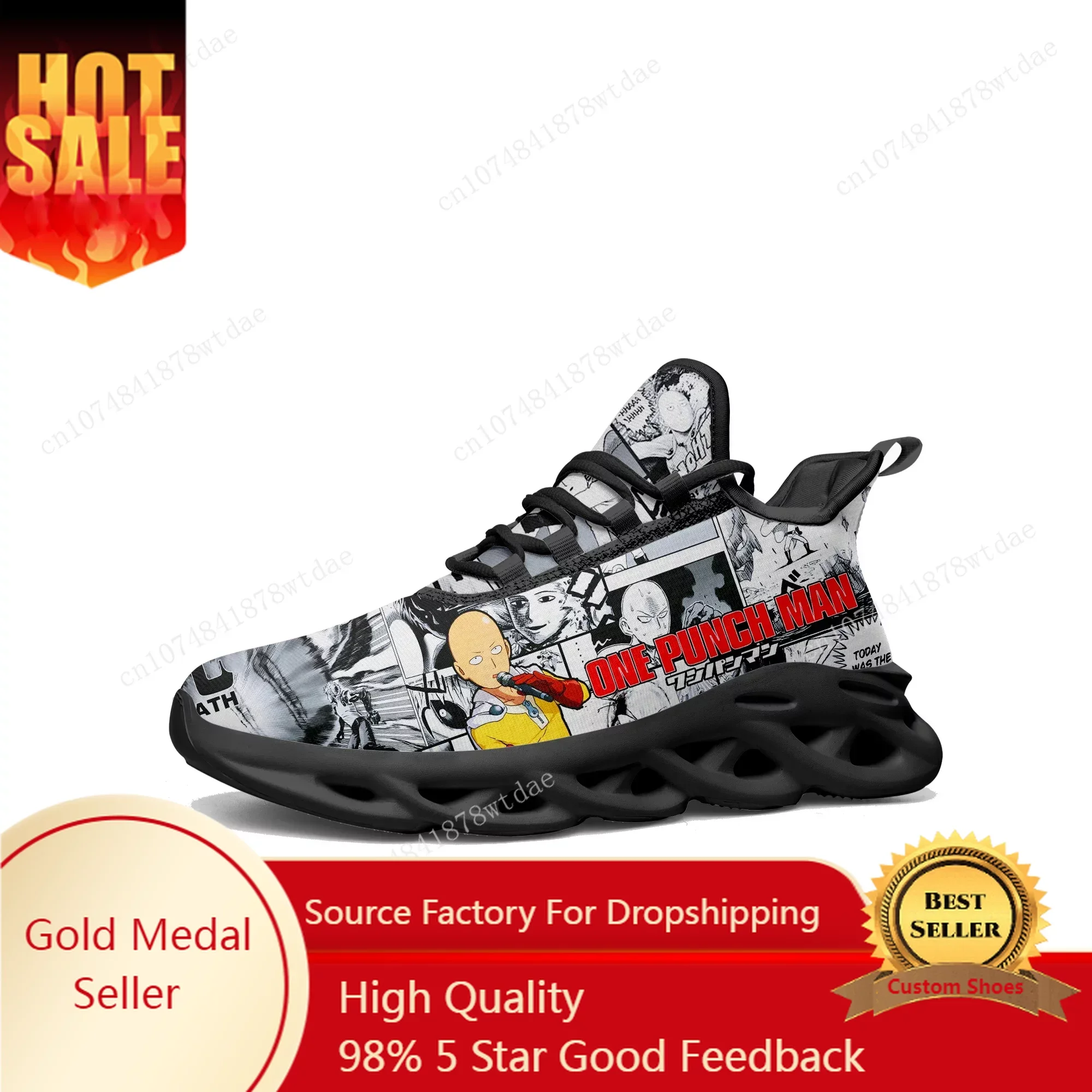 One Punch Man Flats Sneakers Mens Womens Teenager Sports Running Shoes High Quality Saitama Anime Custom Lace Up Mesh Footwear