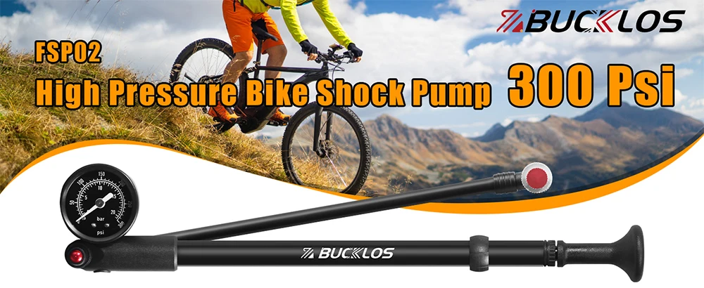 Bucklos Fahrrad-Luftpumpe, 300 psi, Hochdruck-Schrader-Ventil, Fahrradpumpe für Vorderradgabel und Hinterradaufhängung mit Manometer – Detail 1