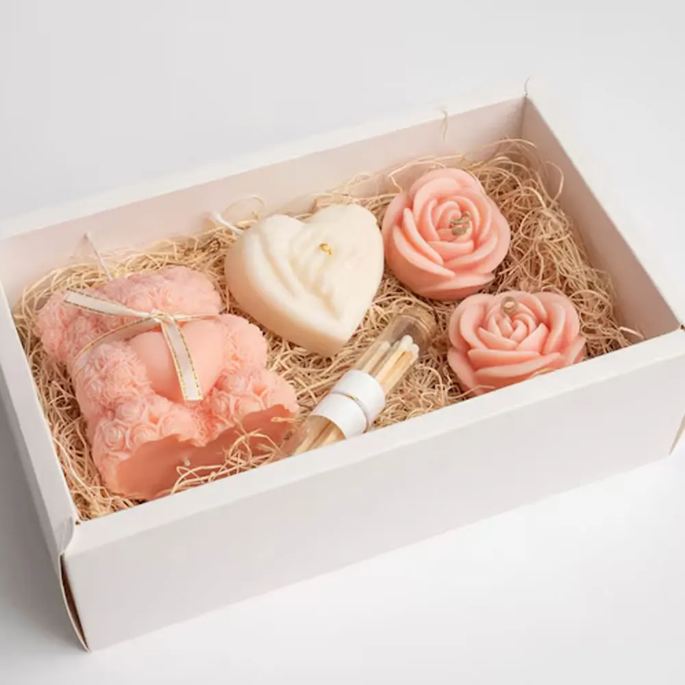 Teddy Bear Heat Rose Silicone Candle Molds 3pcs Relief Hand Love Scented Candle Making Kit DIY Flower Resin Ceramic Bride Gifts
