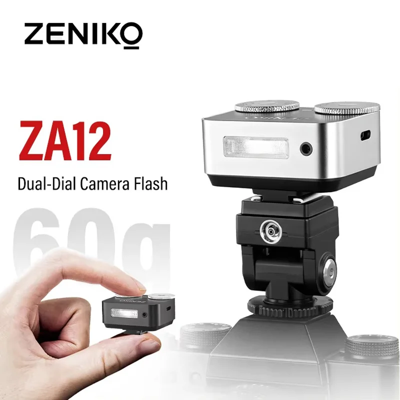 ZENIKO ZA12 Dual Dial Retro Mini Rechargeable Camera Flash Light Speedlite for Canon Fuji XM5 XT3/Sony A7M3 Ricoh GR3/4 Camera
