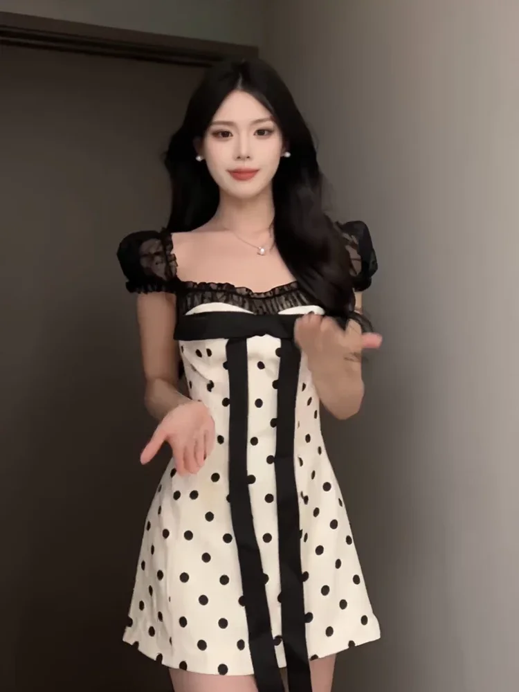 플러스 사이즈 여름 물방울 무늬 메 스플라이스 드 섹시 패셔너블 여성용 오트 스커트 하이 웨이스트 A라인 드 출퇴근 스타일