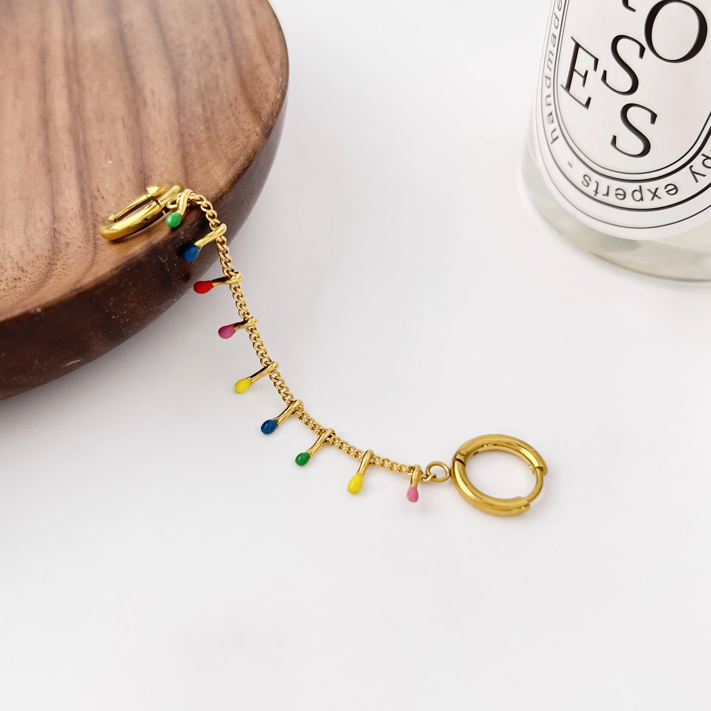 Peri'sbox High Quality Rainbow Color Hoop Earring for Women Unique Double Hole Tassel Chain Stainless Steel Party Trendy Jewelry image 3