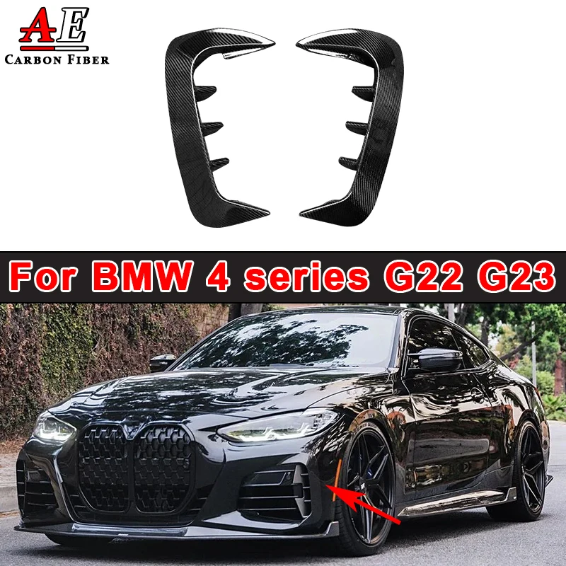 For BMW 4 series G22 G23 Carbon Fiber Front Bumper Splitter Side Fins Winglet Canard Air Vent Fog lamp bezel cover Body Kit