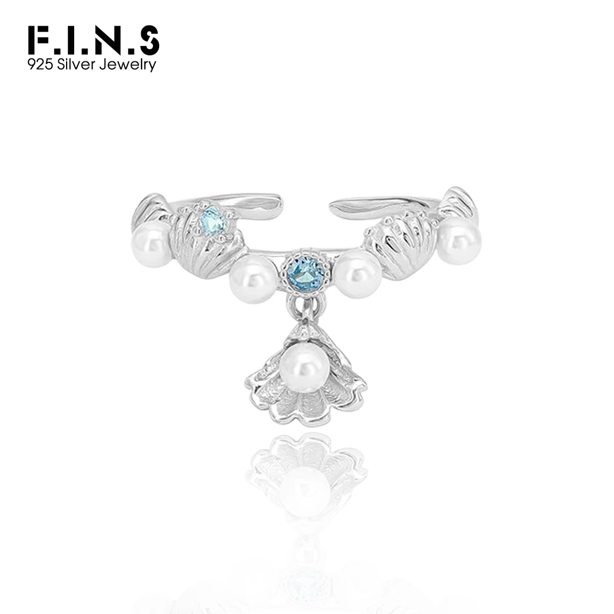 

F.I.N.S Original Designer S925 Sterling Silver Pearl Rings Bluyr Zircon Shell Shaped Index Finger Opening Fine Jewelry Gifts