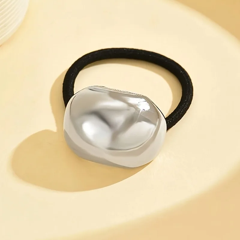 1/2 Stück unregelmäßige metallische Textur Gold Silber Dual Hair Tie Ton glänzende Oberfläche Dekoration minimalistisch tragen mehrere Szenarien – Detail 9