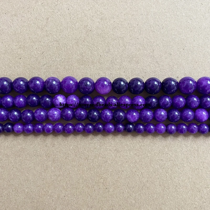 Natural A Quality Dark Purple Color Jade Stone Round Loose Beads 6 8 10MM Pick Size For Jewelry Making DIY