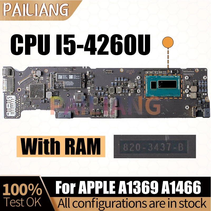 For APPLE A1369 A1466 Laptop Mainboard 820-3437-B SR16T I5-4260U With RAM Notebook Motherboard Full Test