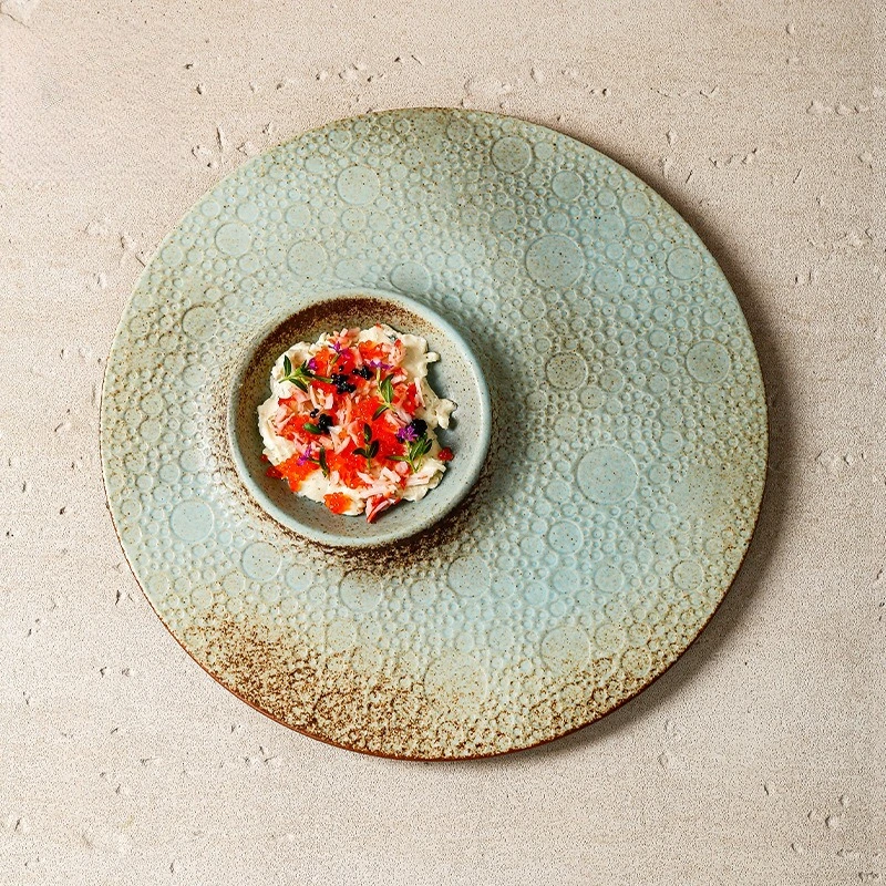 10 بوصة فرقعة الصقيل طبق سيراميك الرجعية الحجري طبق فندق مطعم أواني الطعام الإبداعية #1