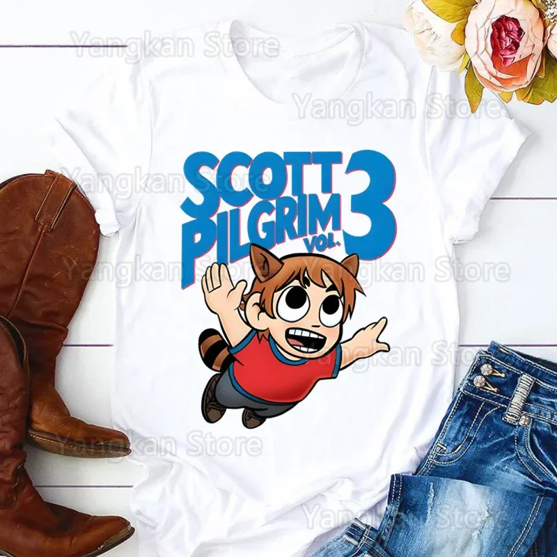 Scott Pilgrim Print Ladies T-shirt Ladies Casual o-collar White Shirt Short Sleeve Ladies T-shirt Graphic Printing