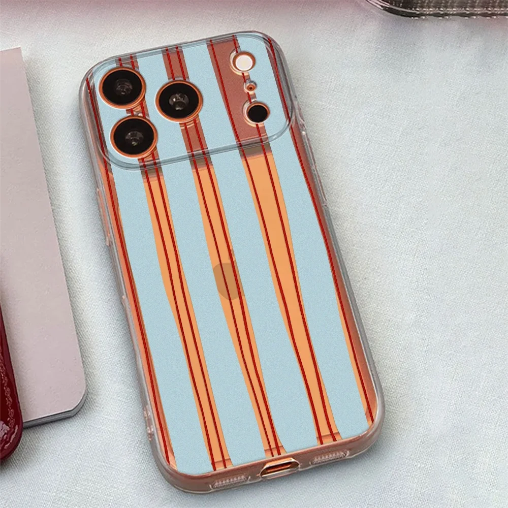 Phone Case For Samsung Galaxy S25 S26 S24 S21 S23 Plus FE Note 20 Ultra A53 A56 A55 A36 A54 A34 A35 Striped Blue Clear Cover