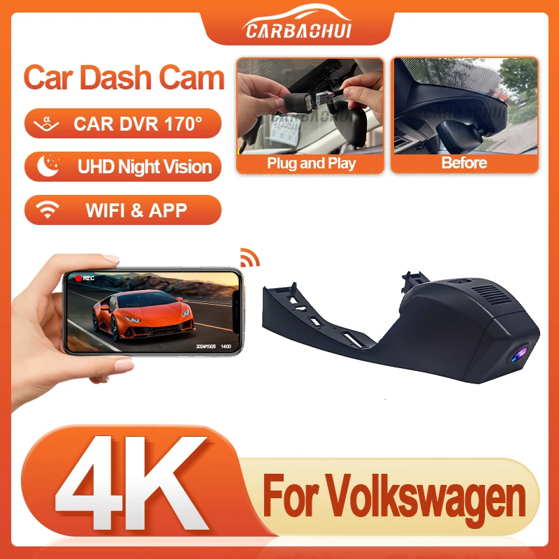 Plug and play HD 4k 2160p Car DVR Video Recorder Dash Cam Camera For VW Volkswagen T-Roc T Roc Troc 2017~2025 Night vision
