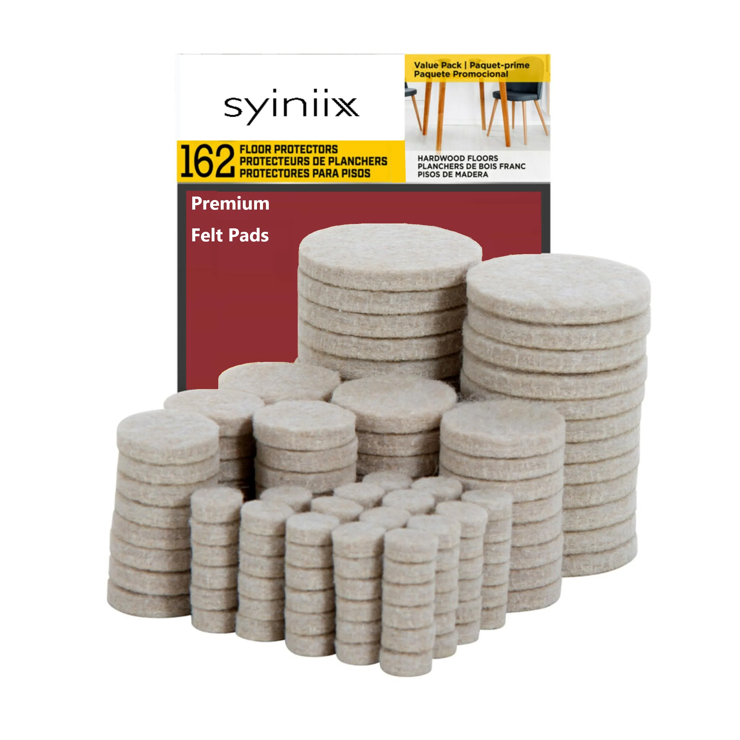 

Felt Pads 162 PCS Beige, Felt Furniture Pads for Protecting Hardwood Floors, Round, Assorted Sizes Value Pack, Self-Stick design