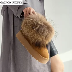 platform 4.5cm Fox fur snow boots women's non-slip thick-soled piled thickened short boots winter shoes Raccoon fur
