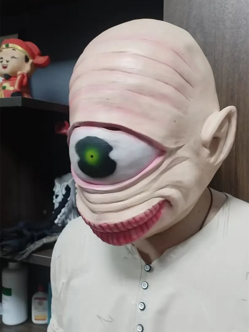 Gruselige einäugige Monster-Latexmaske, gruselige Einäugige Alien-Kreatur-Maske, Halloween-Cosplay-Maskerade, Requisiten für Geisterhäuser – Detail 3