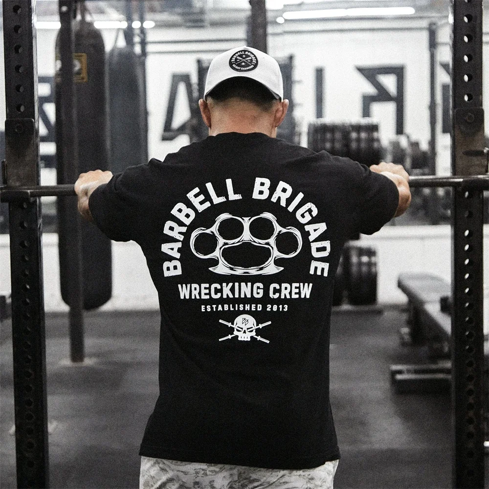 Barbell Brigade 2024 Summer Gym T Shirt Men Bodybuilding Fitness Cotton Short Sleeve T-shirt Training Tees Fashion Muscle Tshirt