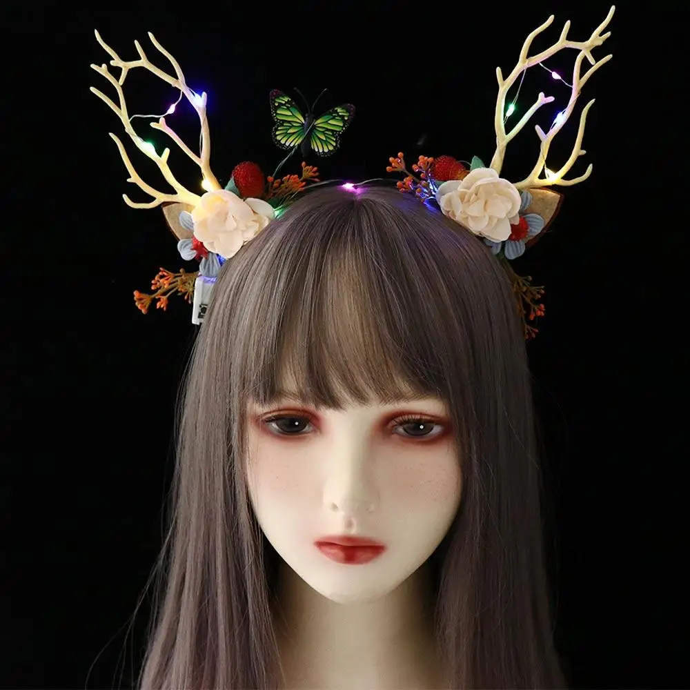 LED Lights LED Glow Headband Colorful Resin Flashing Headband Luminous Plastic Luminous Deer Horn Hair Band Children Toys