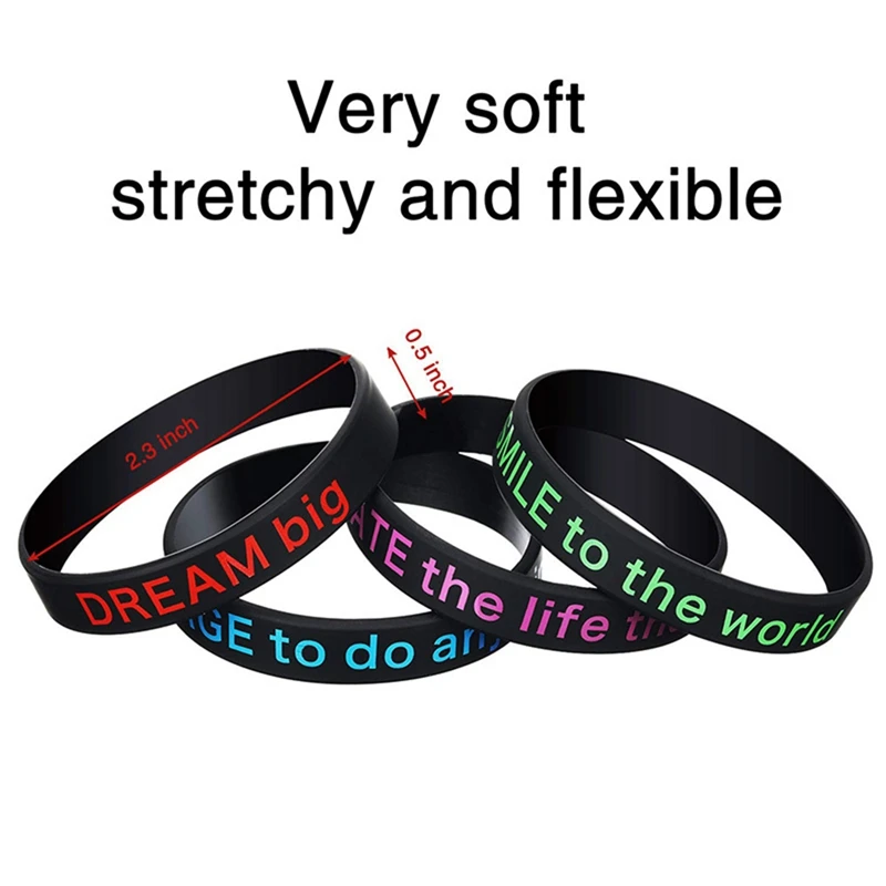 30 Pieces Black Motivational Silicone Wristbands Motivational Silicone Bracelets For Men And Women Black