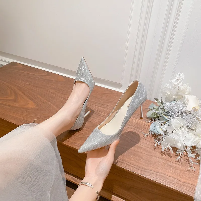 Luxury Gold and Silver Women\'s High Heels 2024 Spring Pointed High Heels Party Wedding Shoes Women Pumps Designer Shoes