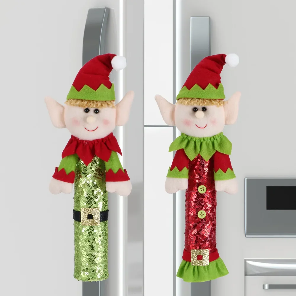 2024 Christmas Handle Covers for Fridge Microwave Oven Santa Claus Dishwasher Door Handle Cover Xmas Party New Year Decoration