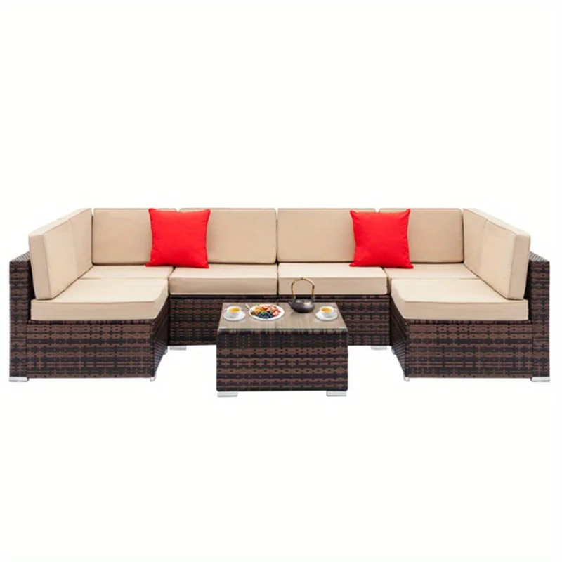 7pcs Brown Rattan Sofa Set