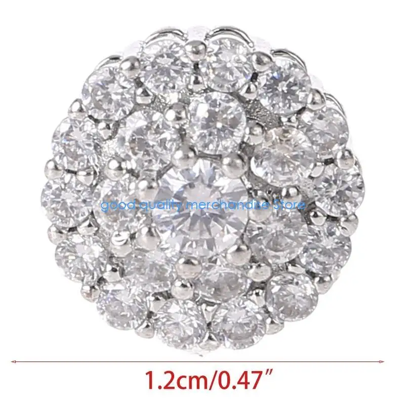 Y5JD 5Pcs 12mm Crystal for Rhinestone Flower Round Buttons with Loop Luxurious Metal Embellishments for DIY Crafts Accessory