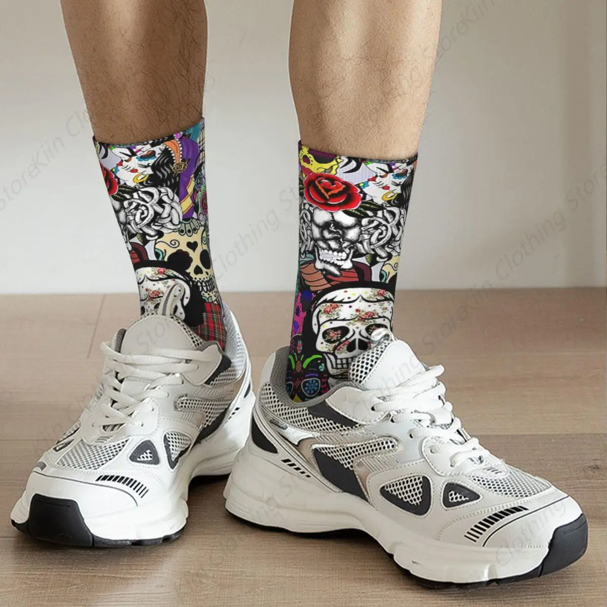 Kaus kaki pria Hip Hop, kaus kaki Halloween, kaus kaki pria keren, motif pola Harajuku, baru, hadiah