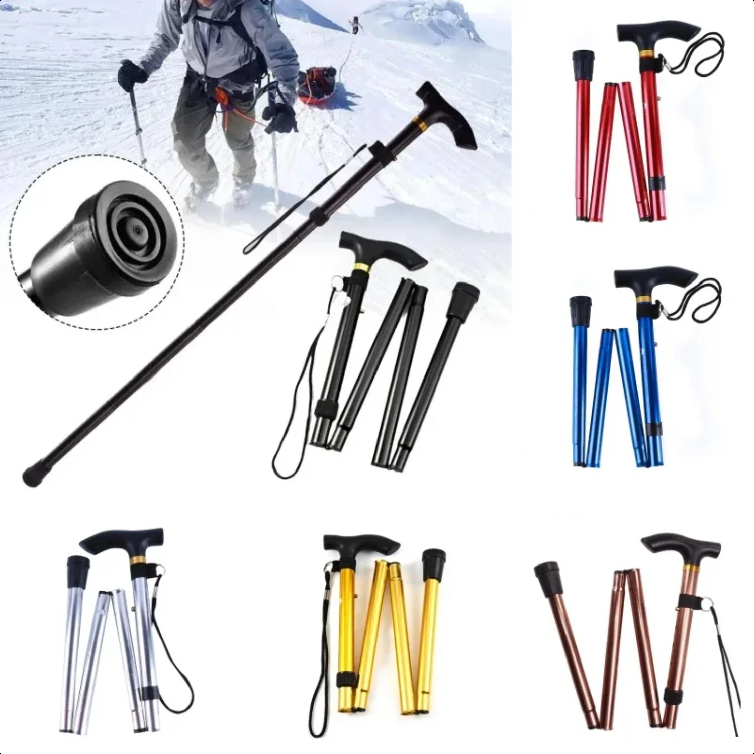 Walking Stick Telescopic Baton Hiking Camping Trekking Poles Aluminum Alloy Metal Folding Cane Crutches Pole  Elderly People