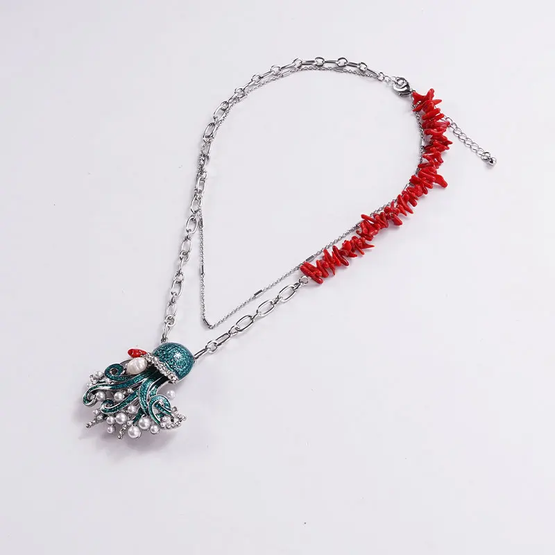 

WealthyBoo Bohemian Vintage Multi-Layered Necklace for Women with Coral And Octopus Pendant Handmade Ethnic Jewelry