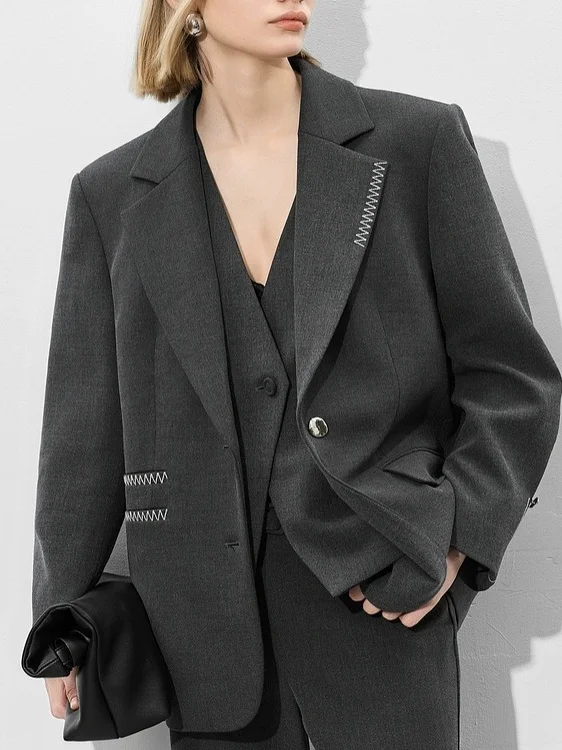 

Style Casual Chic Long Sleeve Women's Suit Jacket Autumn Winter Street Fashion Loose Fit Personality Craftsmanship