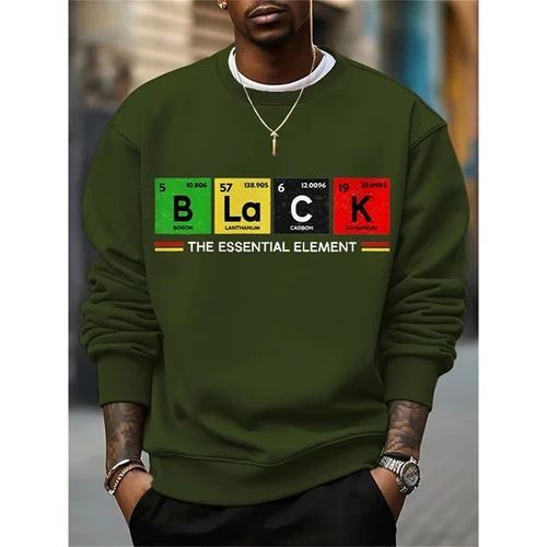블랙 스타일 요소 프린트 맨투맨 남성용 의류, 스트리트 힙합 풀오버, 단색, 심플, 2025 신상, 재미있는 스웻셔츠 