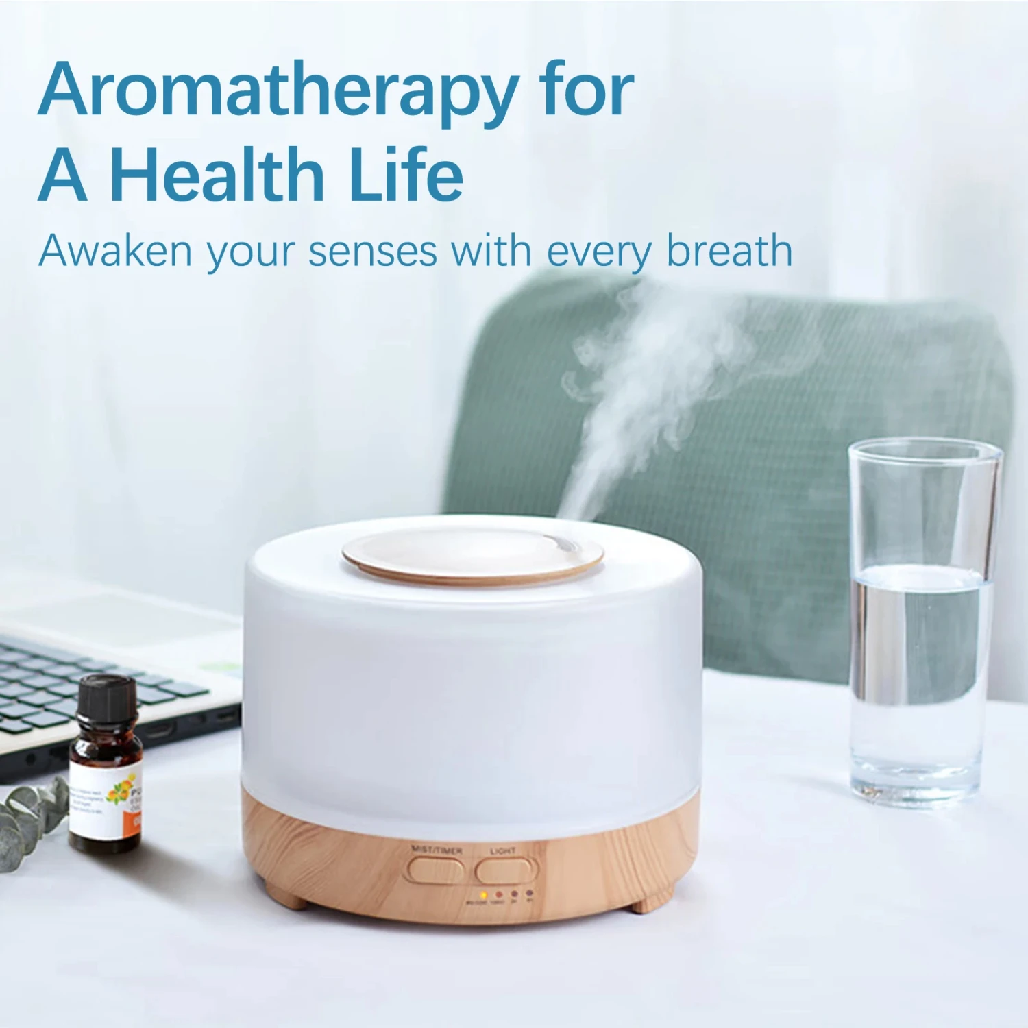 Humidificador difusor de aire de aromaterapia inteligente, ambientador potente para uso doméstico y de oficina, 500ml, eficiente, nuevo