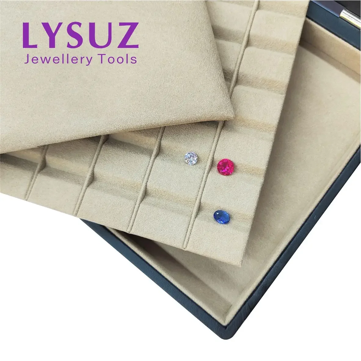 Lysuz-V Groove صينية تغليف المجوهرات ، جلد ، غطاء PU ، قابل للإزالة ، أحجار كريمة ، صندوق عرض ، حقيبة ألماس سائبة #5