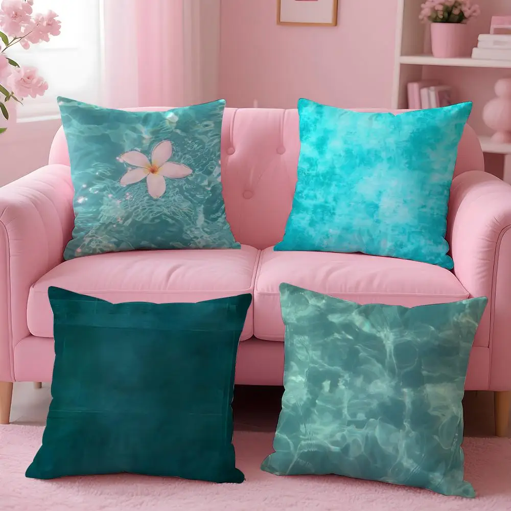 Blue Green Ocean Print Pattern Cushion Cover Pillow Case Soft Skin Friendly Fabric & Concealed Zipper