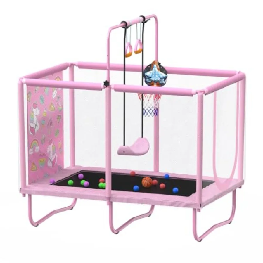 ' indoor/outdoor trampoline with enclosure net steel frame black and red 36×55 inch safety-tested and weather-resistant