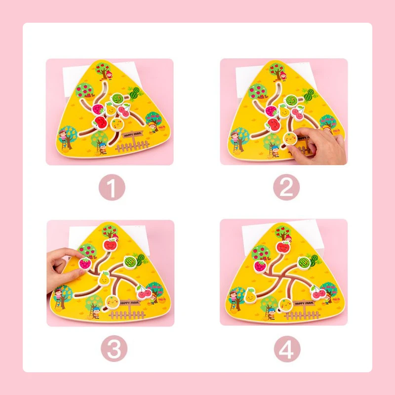 1pc Dreieckige Holz Track Paarung Spielzeug Cartoon Slider Bewegliche Farbe Form Anerkennung Spiel Geeignet für Kinder Alter 3 +