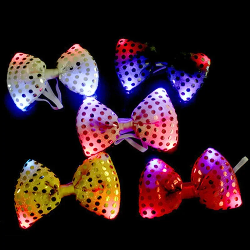 12pcs LED Sequin Bow Ties Light Up Flashing Boy Girls Men Tie Party Fashion Accessory - 3 Light Modes Halloween