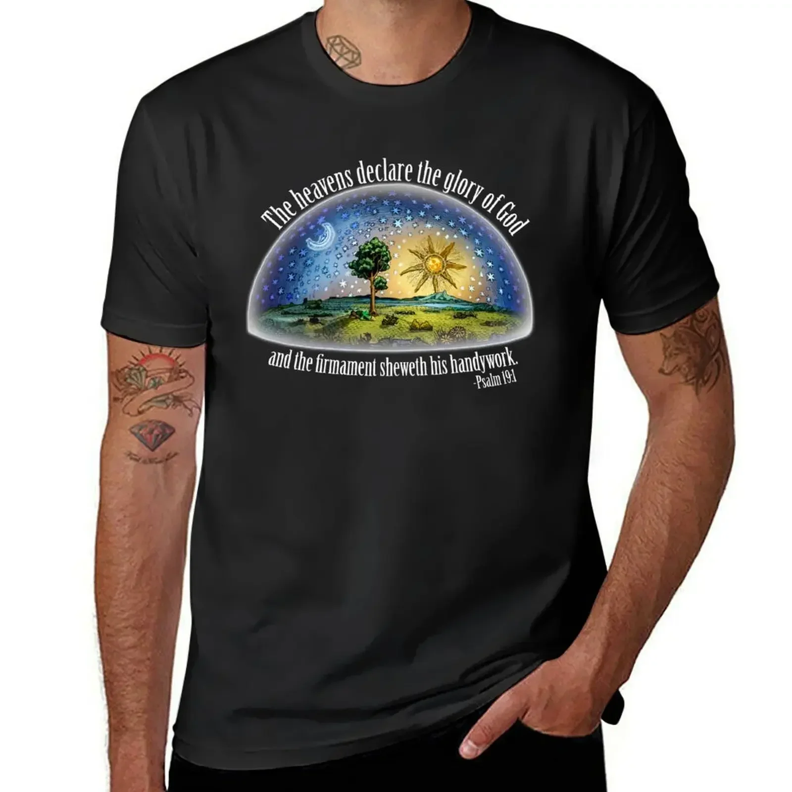 Short sleeve tee plus sizes funnys new edition clothes for men Flat Earth - Psalm 19:1 (The Firmament) Black T-Shirt