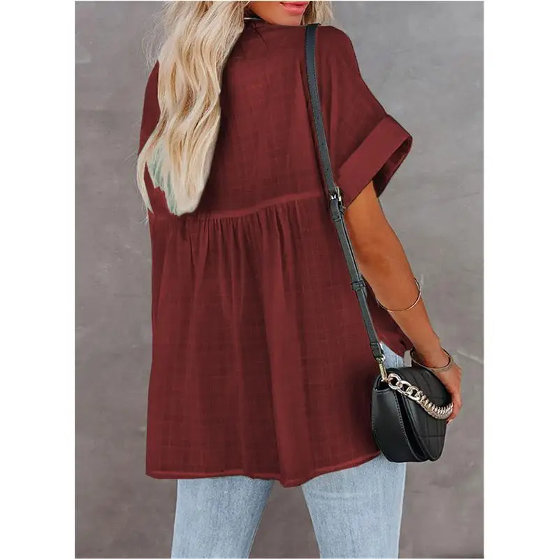 夏の女性のカジュアルシフォンブラウスヨーロピアンスタイルトップ V ネック半袖ストリートファッションプリントルーズフィットミッドレングスシャツ