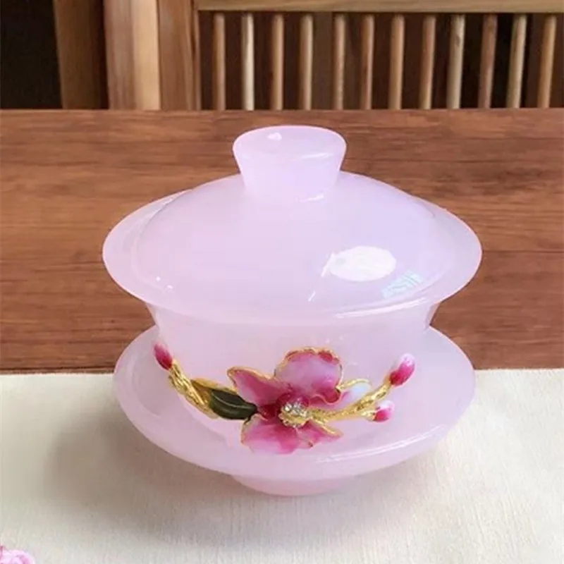 اليشم الخزف طقم شاي زجاجي 150 مللي Gaiwan الشاي Tureen Teaware كوب رئيسي السلطانية الإبداعية ديكور الحرف هدية عيد ميلاد الكؤوس