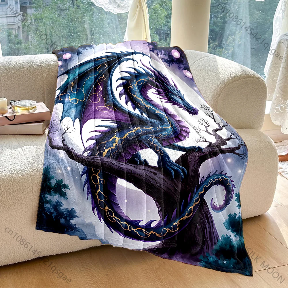 Purple dragon on moonlit tree Print Adult Children Warm Blankets Home Travel Car Soft and Comfortable Suitable for all seasons