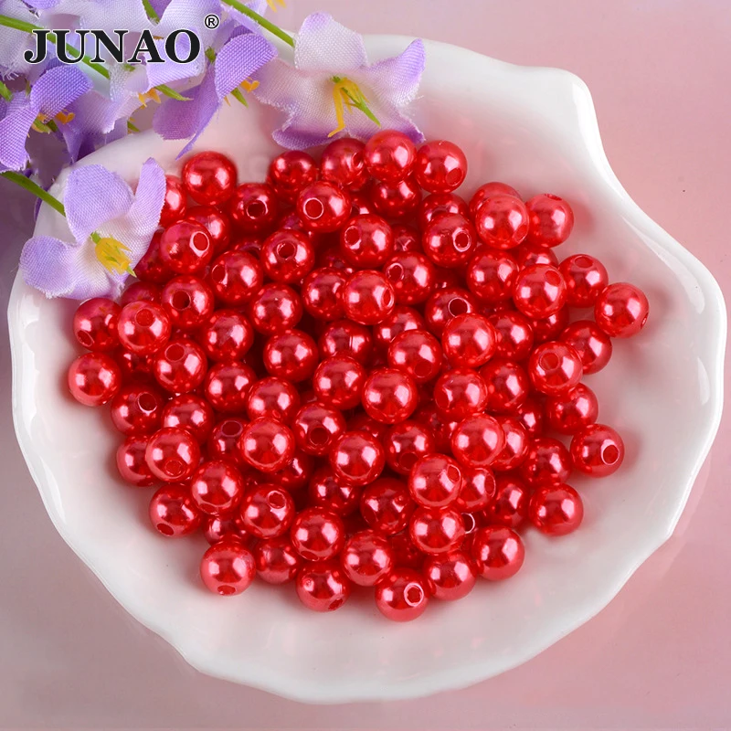 

JUNAO 3 4 6 8 10 12 14 18 20 mm Siam Color Sewing Pearl Beads With Hole Plastic Imitation Pearls Round Loose Pearl For DIY