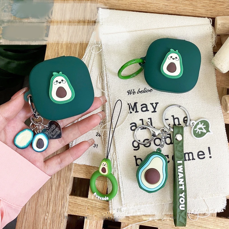 For Soundcore Liberty 4 case Cute Avocado cartoon Ring Chain Rope Earphone Case Silicone Shockproof Protect Box